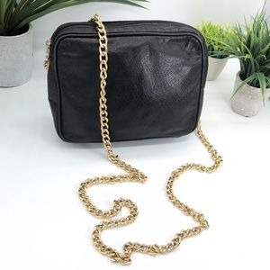 Vintage 80s Made in Italy Black Leather Chain Bag